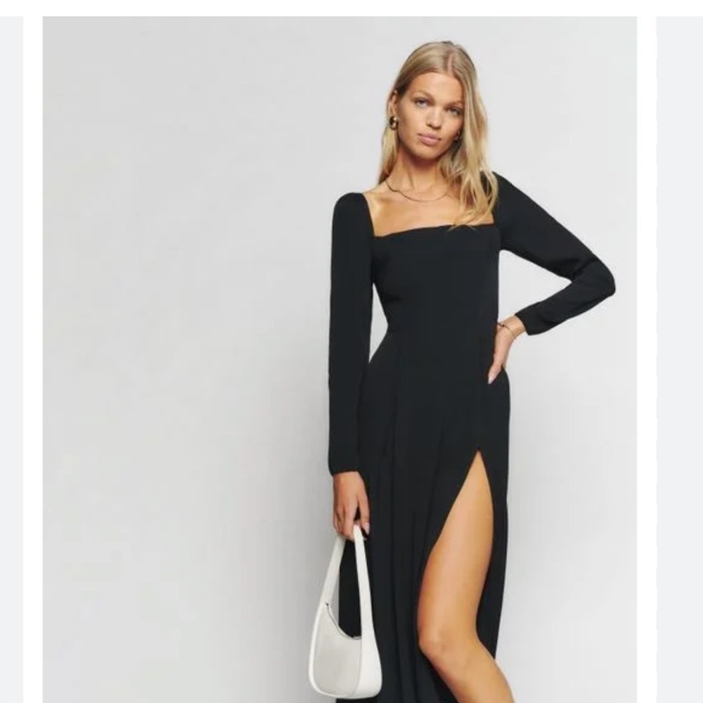Reformation Black Long-Sleeve Square Neck Maxi Dress